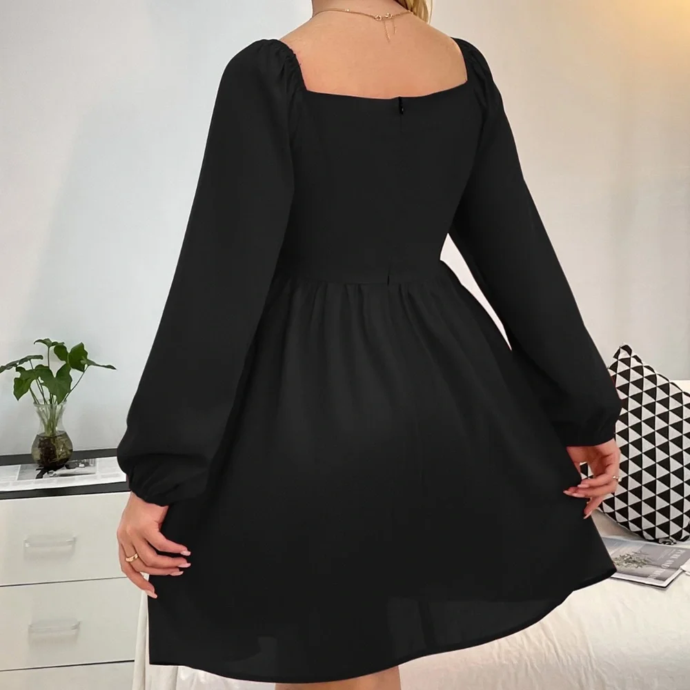 Classic Navy Blue Puff Long Sleeve Mini Dress Party - Picture 7 of 16